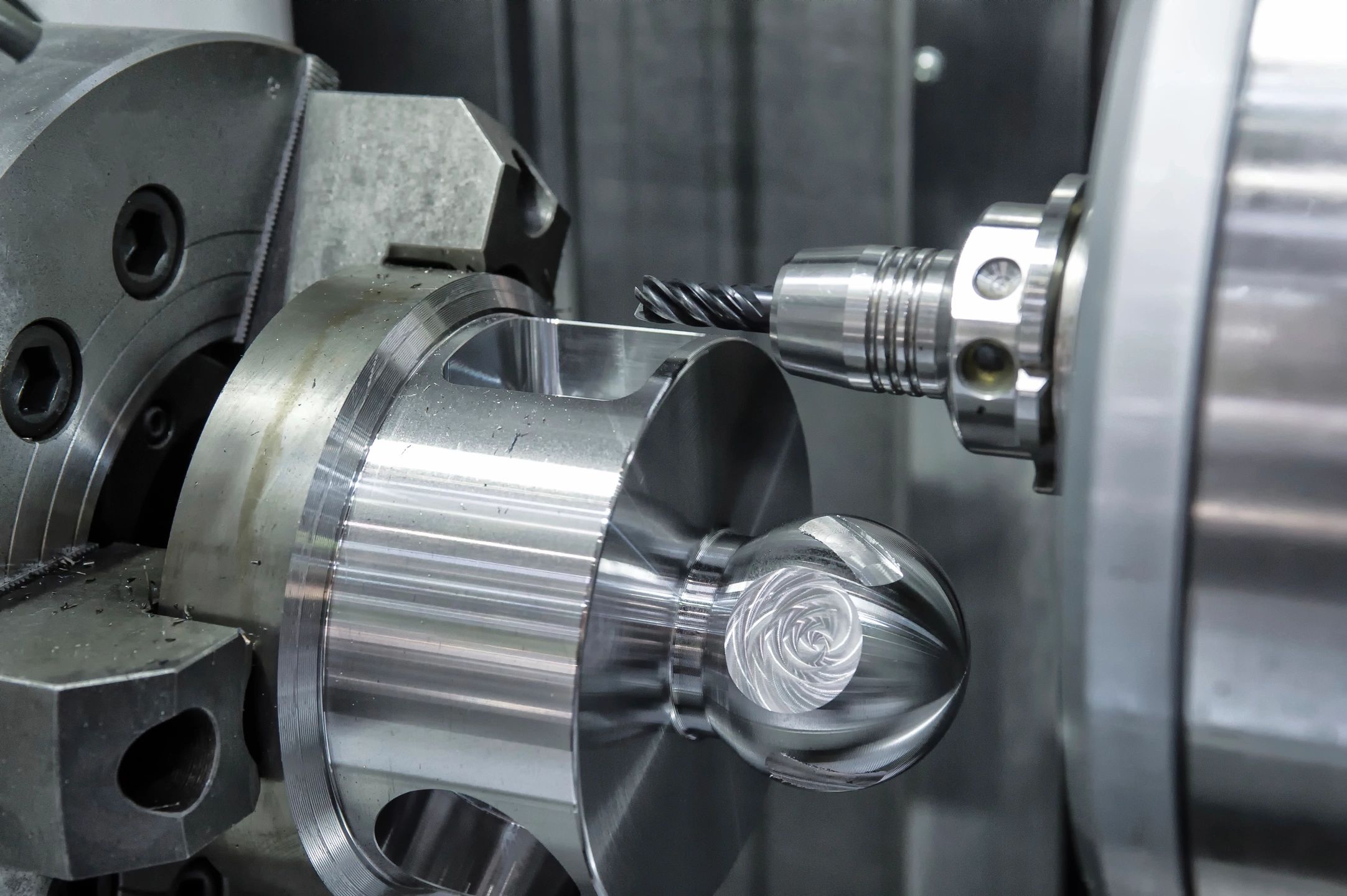 CNC machining center cutting metal with precision